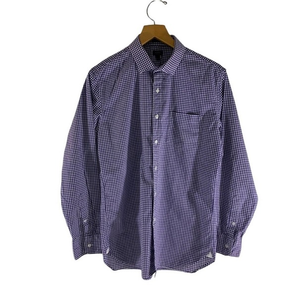 J. Crew Gingham Tailored Button-down Cotton Shirt Purple White Men’s Size Large - Picture 1 of 8